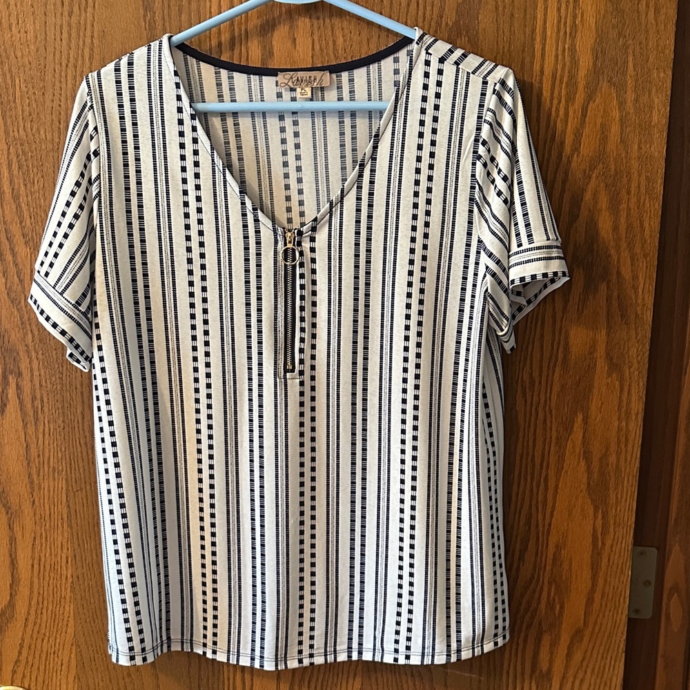 Navy and White Striped Blouse